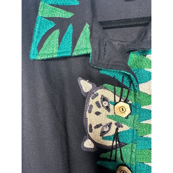 Anage Black Jungle Animal Embroidered Jacket L 100% Cotton - Picture 2 of 7